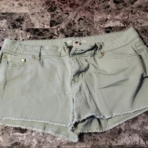 Green jean shorts